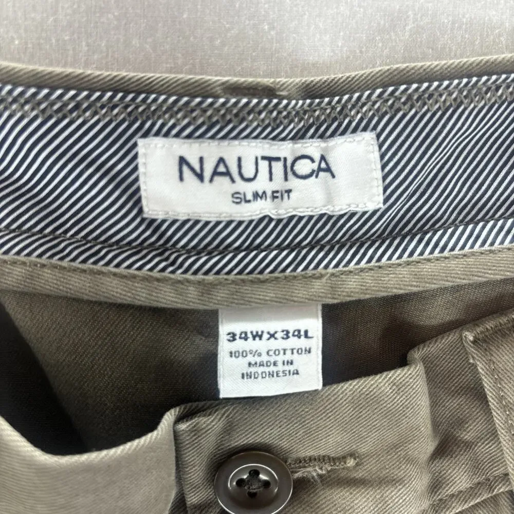 Nautica‎ Men's Casual Pants Slim Fit 34x34 Khaki Beige Cotton Twill NWT
